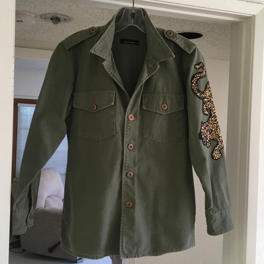 KATE MOSS X EQUIPMENT/ MILITARY JACKETwGOLD SEQUIN TIGER ON LEFT SLEEVE/NEW